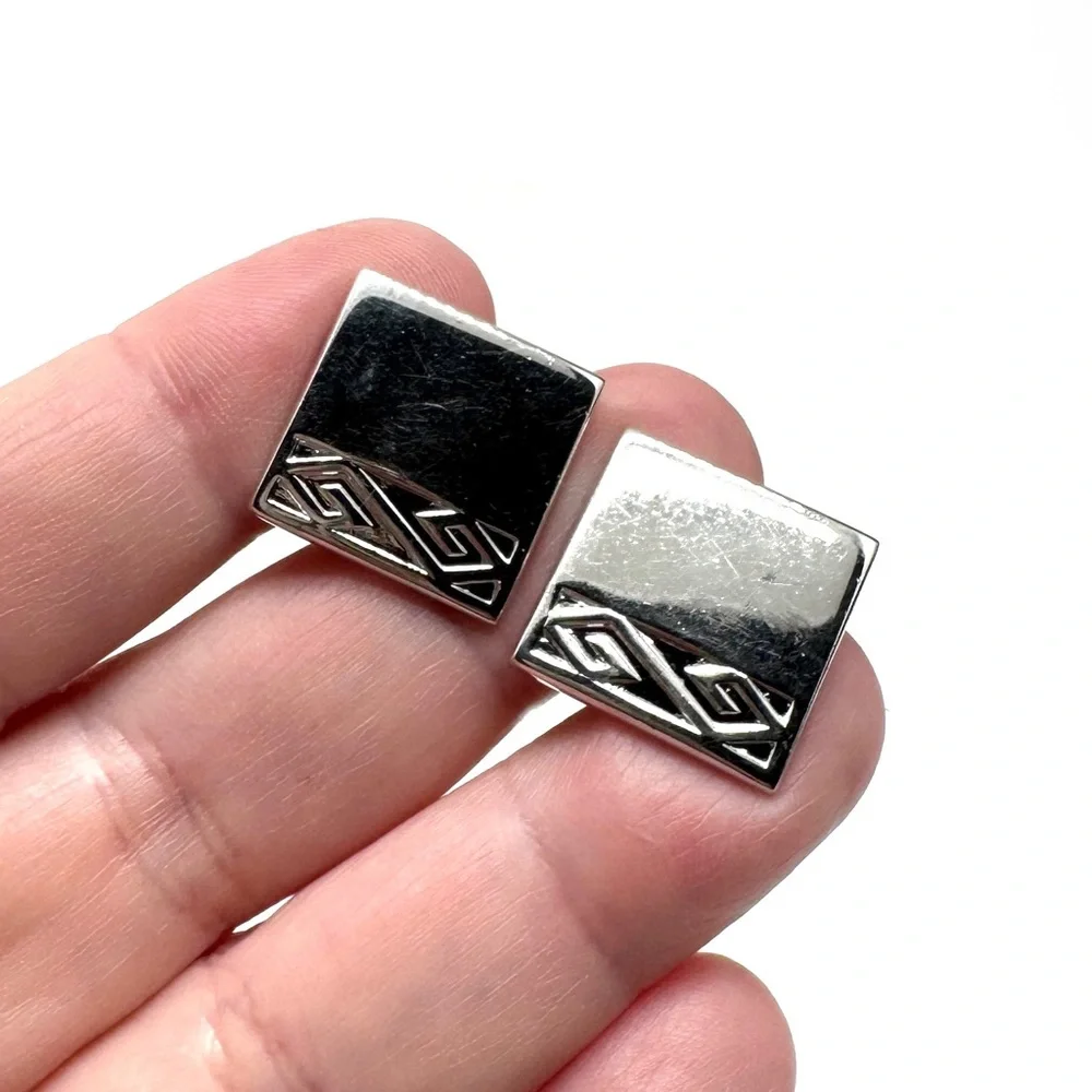 Vintage SWANK Silver-Tone Square Cufflinks with Geometric Detail